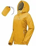33,000ft Regenjacke Damen Wasserdicht Outdoorjacke Atmungsaktiv Herbst Übergangsjacke Leichte Jacke mit Kapuze Windbreaker zum Wandern Reisen Treking Fahrrad Goldgelb 44