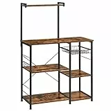 VASAGLE Küchenregal, Standregal, Bäckerregal mit Metallkorb, 6 Haken, Mikrowellenregal, für Gewürz, Töpfe und Pfannen, 40 x 90 x 134 cm, vintagebraun-schwarz KKS35X