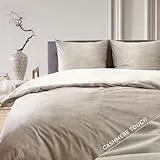 Blumtal Bettwäsche 155x220 cm im Cashmere-Touch - OEKO-TEX zertifizierter Deckenbezug 155x220 + Kissenbezug 80x80 2x - Bed Sheets 155x220 cm Mikrofaser/Bettwäsche Set/Bettwäsche flauschig Taupe/Beige