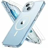 Miracase für iPhone 15 Hülle für Magsafe[mit Panzerglas] [TOP Militärschutz & Magnetkraft] Stoßfest Kratzfest mit Samtiger Haptik Handyhülle für iPhone 15 6,1', Transparent