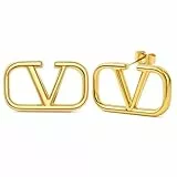 V Ohrringe Gold, Goldene Ohrringe Damen, Ohrstecker Gold Buchstabe V Geometrische, Ohrstecker Schmuck Damen Geschenke für Frauen Geburtstage Valentinstag Jahrestag Weihnachten