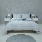 Vency Bettwäsche 155x220 2-Teilig Grau - Oeko-TEX 80% Baumwolle & 20% Polyester, 1x Bettbezug Reißverschluss + 1x Kissenbezug 80x80 Umschlagverschluss, Gridline Modell