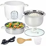 KeMar Reiskocher (5 Programme, 1,4L, 500W, Weiß) 7 Messbecher, Edelstahltopf & Glasdeckel - inkl. Dämpfeinsatz, Dampfgaren - Edelstahlschüssel, spülmaschinengeeignet, Warmhaltefunktion, KRC-175