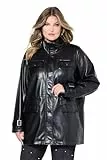 MIAMODA Damen große Größen Übergrößen Plus Size Jacke, Lederoptik, Tunnelzug in der Taille schwarz 48 834980100-48