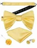 Alizeal Herren-Fliegen-Set, 4-teilig, verstellbar, vorgebundene Fliege, Einstecktuch, Manschettenknöpfe und Anstecknadel, Set für formelle Hochzeit, Business, 093, Gelb, Einheitsgröße