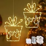 120 LED Weihnachtsdeko Fenster, 8 Modi Weihnachtsbeleuchtung, Warmweiß Lichterkette Fenster Batteriebetriebene mit Fernbedienung und Timer, Geschenk Lichtervorhang für Innen Hochzeit (2 Stück)