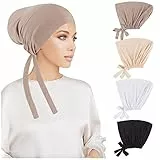 PHOGARY 4 Stück Frauen Undercap Hijab, Islamische Muslimische Unterschal Hijabcap mit Tie Back Closure Solid Color Unter Schal Hijab Mütze Turban Kopfbedeckung Chemo Kopftuch Schlafmütze (C)