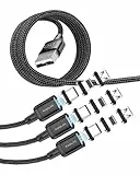 Kuulaa 3Stück Magnetisches Ladekabel, Magnetisches Lightning-Kabel, Magnetisches Handy-Ladegerät, 3A Schnellladung mit 3-in-1-Ladeadaptern, Nylon-ummanteltes Handykabel, kompatibel mit allen Geräten