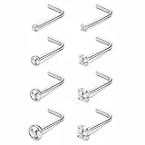 Kakonia 8stk 20G Nasenpiercing Stecker für Damen G23 Titan Nasenstecker L Form Nostril Piercing Schmuck Klein Piercing Nase Stecker 1.5mm/2mm/2.5mm/3mm