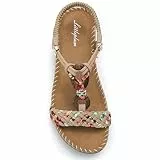 Littleplum Sandalen Damen Freizeit Flach Sandalette Handarbeit mit Strass Perlen Bohemia Strand Schuhe,A Beige 38 EU