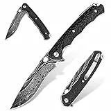 Freelander Damast Taschenmesser, Klappmesser Outdoor mit VG10 Damaststahl Klinge, Scharfes Einhandmesser, Edc Messer mit Ebenholzgriff, Taschenmesser damast für Sammlung, Geschenke zum Vatertag