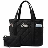 LOVEVOOK Shopper Tasche Handtasche Damen Groß, Leicht Puffer Tote Bag Arbeitstasche Laptoptasche 17,3 Zoll, Schultertasche Lehrertasche Handbags Women für Uni Büro Arbeit Reisen, Schwarz