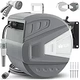 tillvex Schlauchtrommel Wasser mit Wandhalterung + Tragegriff | Schlauchaufroller mit Handbrause und Gartenschlauch | 180° Schwenkbar | Wand-Schlauchbox mit Aufroll-Automatik (Grau, 30m)