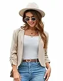 Damen Open Front 3/4 Ärmel kurz Leicht Jacke Business Casual Cropped Blazer Mantel Strickjacke Cardigan M Aprikose-Anzugstoff CL2584A23-03