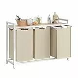 VASAGLE Wäschekorb 3 Fächer, Wäschesammler mit Ablage, Wäschebox, Wäschesack aus Oxford-Gewebe abnehmbar, Metallrahmen, 3 x 40 L, 92,5 x 33 x 72 cm, cappuccinobeige-naturbeige BLH301LH01