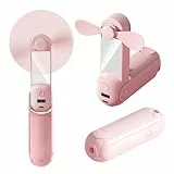 CNMTCCO Handventilator,5 in 1 Mini Ventilator,USB Akku [Bis zu 13-20 Stunden Kühlzeit]mit Hängendes Seil,Powerbank,Taschenlampe,Spiegel und Handyhalterung für Reisen,Sommer,Geschenke für Frauen(Rosa)