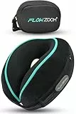 FLOWZOOM Dream Nackenkissen mit extra seitlicher Stütze - Reisekissen Flugzeug aus Memoryfoam - Nackenhörnchen mit Variable einstellbarem Klettverschluss, Seitentasche & Reisebeutel - Schwarz