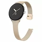 RuenTech Kompatibel für Google Pixel Watch 2/Pixel Watch Metall Armband, Edelstahl Ersatzarmband verstellbarer Uhrenarmband für Google Pixel Watch 1/2 (Champagner)