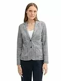 TOM TAILOR Damen Blazer mit Karomuster,36217 - Navy Blue Check, L