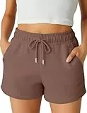 ROSS CAMP Kurze Hose Damen – Shorts Damen Sommer, Kurze Sporthose Laufshorts, Trainingshose Women Hosen Kurz Laufhose (Taupe, M)