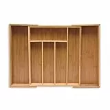 Relaxdays Besteckkasten, ausziehbar, Bambus Schubladeneinsatz, HBT 5,5x39x35,5 cm, Besteckeinsatz für Schubladen, Natur