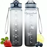 NAVTUE Trinkflasche, 1L Sport-Wasserflasche mit Strohhalm, Zeitmarkierungen, auslaufsicher, BPA-freiTritan, Wasserflasche für Schule Radfahren Laufen (1 Flasche)