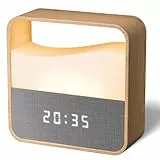 UPXNBOR Digitaler Wecker mit dimmbarem Nachtlicht, LED-Display Nachttischwecker in Holzoptik, USB-C wiederaufladbar, Doppelalarm, 3 Lautstärken, Snooze, Tischuhr für Tiefschläfer, Schlafzimmer, Reisen