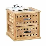 Relaxdays Beistelltisch Walnuss, quadratischer Nachtschrank aus Naturholz mit 2 Schubladen, HBT: 34 x 34 x 34 cm, natur