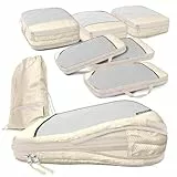 Packtaschen Kompression für Koffer und Rucksack [7-teilig] mit Packbeutel - mehr Platz im Koffer oder Backpack durch Kompression – Packwürfel Kompression für deine Reise Ausrüstung (beige)