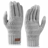 Milduall Gestrickte Handschuhe Touchscreen, Strickhandschuhe Winter Handschuhe Fingerhandschuhe Winterhandschuhe Thermohandschuhe Fäustlinge für Damen Mädchen Outdoor, Grau