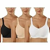 Vertvie Damen 1/2/3er Set Sport BH Einfarbig Ohne Bügel Bustier Klassische Bequem Stretch Bra Mittle Halt Gepolstert Wohlfühl-BH(Schwarz+Weiß+Beige,M)