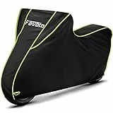 Favoto Verbesserte Version Wasserdicht Motorradabdeckung Motorrad Abdeckplane Motorradgarage Roller Abdeckung Outdoor 300D mit Langen Reflektionsstreifen (265x105x125cm, Schwarz-Grün)