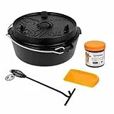 Petromax Feuertopf ft6t Einsteiger-Set - Dutch Oven mit planem Boden inklusive Deckelheber, Pflegepaste und Schaber - für alle Grillarten und offenes Feuer - 5,5 Liter