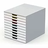 Durable Schubladenbox A4 (Varicolor Mix), Schreibtisch-Schubladenset mit 10 farbigen Fächern, mit Etiketten zur Beschriftung, 763027