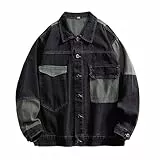 GURUNVANI Patchwork Denim Jacke Herren Übergröße Jean Mantel Knopf unten Outwear Tops, Schwarz, Mittel