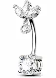 OUFER 14G Reverse Bauchnabelpiercing Chirurgenstahl Piercings Bauchnabel Bananabells CZ Nabelpiercing Silber Surgical Steel Belly Button Bar Navel Ring Nabelring 12 mm Lang Stablänge Frau Schmuck