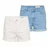 VERO MODA Damen VMLUNA MR FOLD Denim Shorts, White/Light Blue Denim, XXL