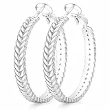 PABBEU Ohrringe Schwarz Silber 925 Creolen, Hypoallergen Schwarz Groß Sterling Silber Ohrringes Silber Ohrringe, Bequem Leichte Silberne Ohrringes für Damen 50MM