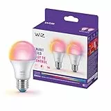 WiZ Smart LED A60 Glühbirne, Full Color and Tunable White, E27-Sockel, 60 W Äquivalent, 2200–6500 K, 806 Lumen, dimmbar, kompatibel mit Alexa, Google Assistant und Apple Home, 2er-Pack