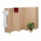 Relaxdays Paravent, 8-teilig, Raumtrenner faltbar, HxB 170x320 cm, Sichtschutz innen, Holz, Papierseil, Trennwand, Natur