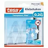 tesa Klebehaken für transparente Oberflächen und Glas (0,2 kg) - Durchsichtige, selbstklebende Haken - Bis zu 0,2 kg Halteleistung pro Haken, 5-er Pack