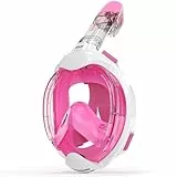 G2RISE® Schnorchelmaske Kinder, tauchermaske vollgesichtsmaske, CO2-sichere, Anti-Beschlag und Trockenoberteil Schnorchel Vollmaske (Weiß Rosa)