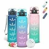 Grsta Trinkflasche 500ml Auslaufsichere, Trinkflasche Kinder mit Filter und Schnürung, Wasserflasche mit Zeitmarkierung, Sichere Verriegelung, Flasche für Radfahren, Joggen, Schule