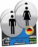 SCHILDERBOXX® WC Schild Selbstklebend - 4er Set Toilettenschild Damen und Herren [Ø75mm, 100% Alu, extra-starkes Klebeband] – Türschild Toilette Aufkleber Tür, WC-Schilder, Toilettenschilder