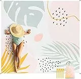 Jopee Picknickdecke Sandfrei, 200 x 220cm Wasserdicht Stranddecke für 1-4 Personen, Leicht und Tragbar Strandmatte mit 4 Erdspieße, Outdoor Decke für Wandern, Reisen, Camping - Tropische Blätter