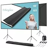 Beamer Leinwand Outdoor mit Stativ, 150 Zoll (16:9), Tragbar Projektor Leinwand, Windresistente Projektionsleinwand, Fiberglas, Stabiler Rückhalt, Stativ-/Wandmontage, für Gartenpartys, Heimkino.