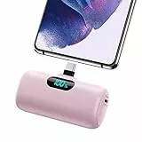 Feob Power Bank USB C 5000mAh, 15W PD 3.0A Schnelles Aufladen Powerbank Schlank LCD Display Extrener Akku Pack Kompatibel mit Samsung S23,S22/Note/Huawei/LG/Pixel/Nexus,USB-C-Telefone usw.[Rosa]