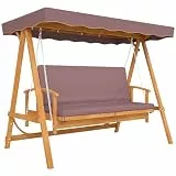Outsunny 2 in 1 Hollywoodschaukel mit Liegefunktion, 3-Sitzer Gartenschaukel aus Holz, Holzschaukel mit Sonnendach Sitzauflage, Schaukelbank bis 330kg, für Garten, Terrasse, 236x130x181 cm, Braun