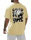 CMTOP Oversized Tshirt Herren Rundhals Kurzarm Lose Sommer Oberteile mit Backprint Vintage Drucken Streetwear Sport Casual Lang Tops Weit Geschnittenes Lang Tee Basic T Shirts