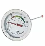 Kompostthermometer - Thermometer mit Edelstahl-Zifferblatt für Haus und Hinterhof, Kompostierung. 50 mm Durchmesser C&F Zifferblatt, 295 mm Temperatursonde, Kompostbeschleuniger